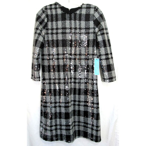 Draper James RSVP Black & Gray Plaid 3/4 Sleeve Sheath Dress Size 2 NWT